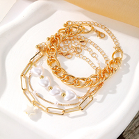 Ensemble de bracelets tendance en chaîne à maillons étoile, cœur et perle plaqués or pour femmes, bijoux de mode, accessoires de bracelet