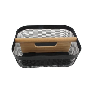 Metal <b>Mesh</b> <b>Basket</b> with Wooden Handle, Farmhouse Wire Steel Storage Bins - Product Image 6