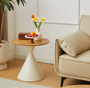 Durable Modern <b>Round</b> Coffee <b>Table</b> <b>White</b> Wood with Decorative Design - Product Image 3