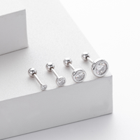 Piercing labret en acier inoxydable plaqué or 18 carats avec zircon marquise serti clos, à dos plat, pour cartilage, boucles d'oreilles Kaishee, personnalisable OEM ODM