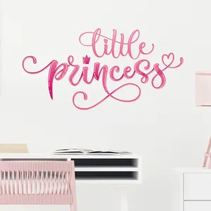 핑크 작은 공주 캐릭터 왕관 벽 스티커 아이 방 소녀 방 벽 데칼 홈 장식 스티커 벽화 벽지