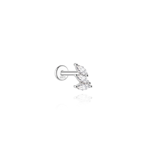 Pendiente de botón plano de moissanita VVS de plata de ley S925 chapado en rodio, hipoalergénico para cartílago y hélice - Product Image 3