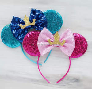 Bandeaux colorés pour cheveux, à gros nœud, accessoire de coiffure à paillettes, mickey et minnie, avec oreilles, super mignons, 2 pièces - Product Image 4