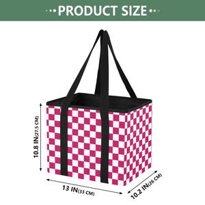 Custom Printed Pink Plaid Picnic Travel Storage Box Shopping Tote <b>Bag</b> Heavy Duty <b>Reusable</b> Grocery <b>Bag</b> with Durable Handles - Product Image 2