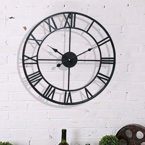 Nordique <span class=keywords><strong>chiffre</strong></span> <span class=keywords><strong>romain</strong></span> métal horloges murales rétro creux fer rond Art noir or grande horloge de jardin extérieure décoration de la maison 40/47CM - Product Image 2