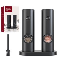 Ensemble de moulin à sel et poivre électrique, alimenté par batterie avec lumière LED, grosseur réglable, démarrage à un bouton en ABS noir