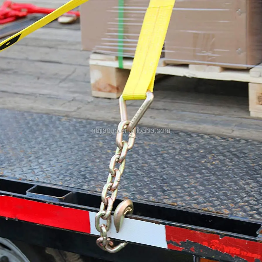 Cargo strap 4 x 30 feet strap load winch us standard flatbed straps with chain anchor end