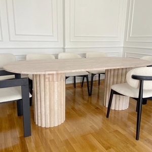 Meubles de table à manger en marbre naturel, base ovale ronde, design empilé personnalisé, pierre naturelle, - Product Image 6