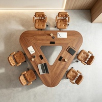 Table de conférence multifonctionnelle de petite taille avec pieds triangulaires en bois massif et en acrylique, pour négociations, formations, salles de réunion, bureaux