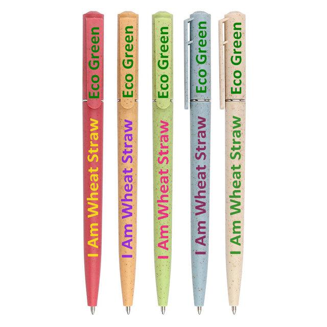 Green Eco-friendly Biodegradable Plastic Promotional Wheat Straw Ball Pen with Custom logo Imprint