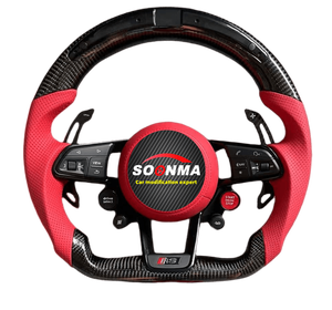 Volant de voiture personnalisé en cuir véritable et fibre de carbone, compatible avec <span class=keywords><strong>Audi</strong></span> R8 A3 A4 A5 A6 A7 S3 S5 Q5 Q7 <span class=keywords><strong>TT</strong></span> TTs <span class=keywords><strong>RS</strong></span> RS3 RS5 RS7 - Product Image 1