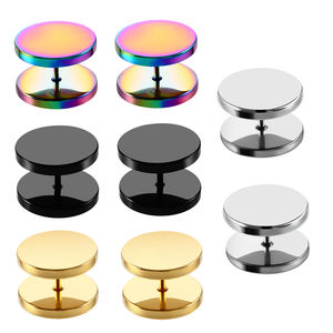 Boucles d'oreilles en acier inoxydable plaqué sous vide, bijoux hautement polis, unisexe, <span class=keywords><strong>double</strong></span> face, plaque ronde, barre d'oreille, clous d'oreille - Product Image 1