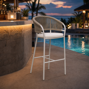 <span class=keywords><strong>Chaise</strong></span> de <span class=keywords><strong>bar</strong></span> haute d'extérieur moderne en aluminium et corde pour villa de luxe, terrasse, jardin, patio, ou <span class=keywords><strong>bar</strong></span>. - Product Image 1