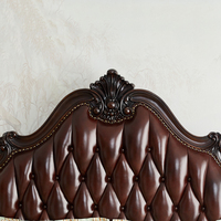 Lit double européen en bois de pin américain 1,8 m, chambre principale, style français vintage, cuir véritable, villa de luxe, mariage