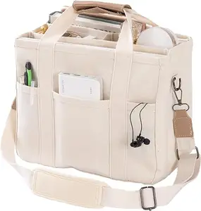 Heavy Duty Canvas Tote Bag with Multi Pockets Crossbody Bag for Women Trendy Shoulder Handbag Tote Bag