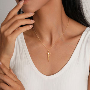 สร้อยคอจี้ตัวอักษร <span class=keywords><strong>nana</strong></span> สำหรับผู้หญิงประดับเพทายชุบทอง14K สำหรับศาสนา - Product Image 4