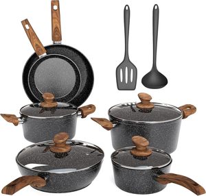 Wholesale OEM Induction Cooker Forged Aluminium <strong>Kitchenware</strong> Best Saucepan Non Stick <strong>Cookware</strong> <strong>Sets</strong> with Wooden Handle - Product Image 2