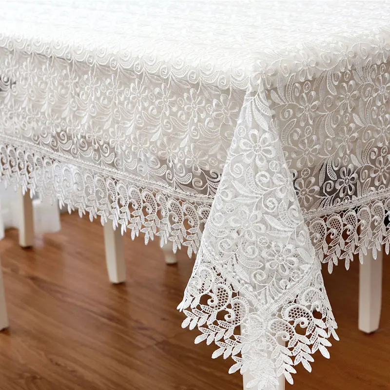 Multi Size white embroidery elegant rectangle lace table cloth wedding cheap tablecloths for wedding party