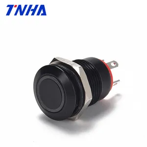 TH12A-P10FE DC 12V-36V IP65 12mm black waterproof Flat led illuminated metal push button Momentary pushbutton switch with light