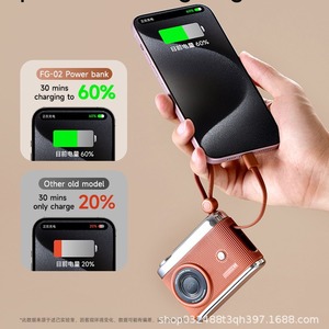 แบตสำรองกล้องดีไซน์สร้างสรรค์ 10000mAh 22.5W ชาร์จเร็ว พร้อมสายคู่ ดีไซน์วินเทจ สีชมพูโรส ซิลเวอร์ เบจ - Product Image 3