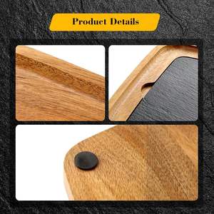 アカシアウッドスレートステーキプレートCharcuterieホームディナー提供トレイ肉チーズ前菜プレートレストラン - Product Image 5