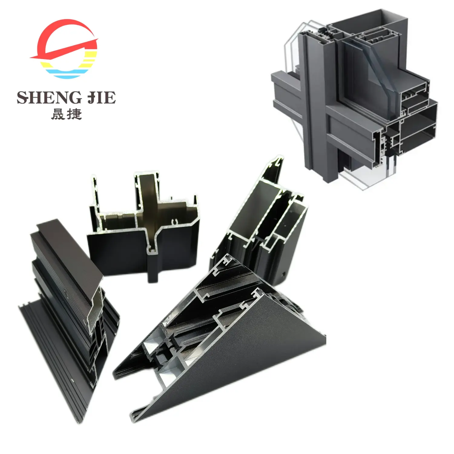 Shengjie Fabricante personalizado rotura térmica de aluminio perfil de panel de pared de cortina marco de aluminio para la serie de pared de cortina