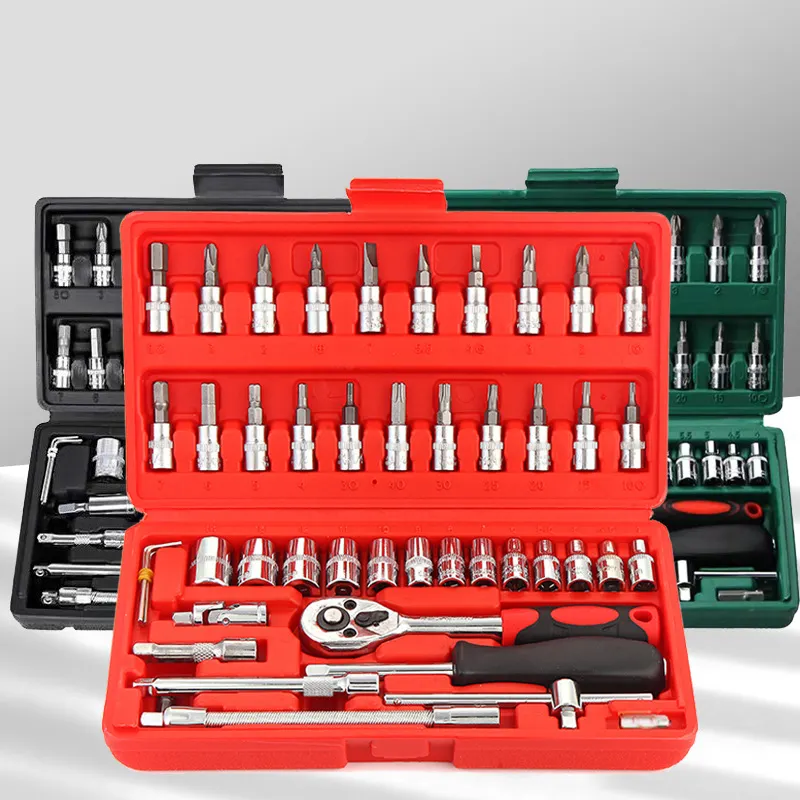 Direct Factory 46 Ratchet Wrench Spanner Tools Box Handle Hardware Hand Auto Repair Car Mechanics Socket Tool Set