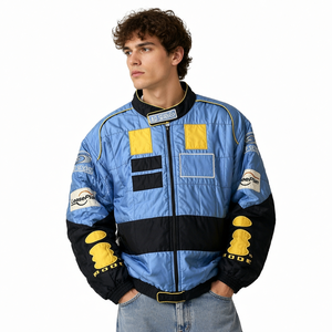 Vintage Racing <strong>Jacket</strong> Men Blue Black Color Block Sponsor Patches Zip up Motorcycle <strong>Jacket</strong> Retro <strong>Formula</strong> <strong>1</strong> Streetwear Bomber Coat - Product Image 2