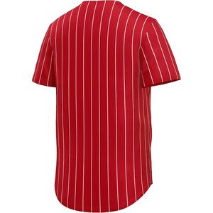 Blank Baseball Jersey Men Short Sleeve Button <b>Down</b> Red Pinstripe Breathable Sports Uniform All Seasons - Product Image 3