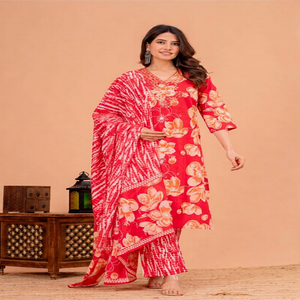Ensemble Kurti 3 pièces en coton imprimé de qualité supérieure avec dupatta pour mariage et tenue décontractée, cadeau pour elle, prix de gros - Product Image 1