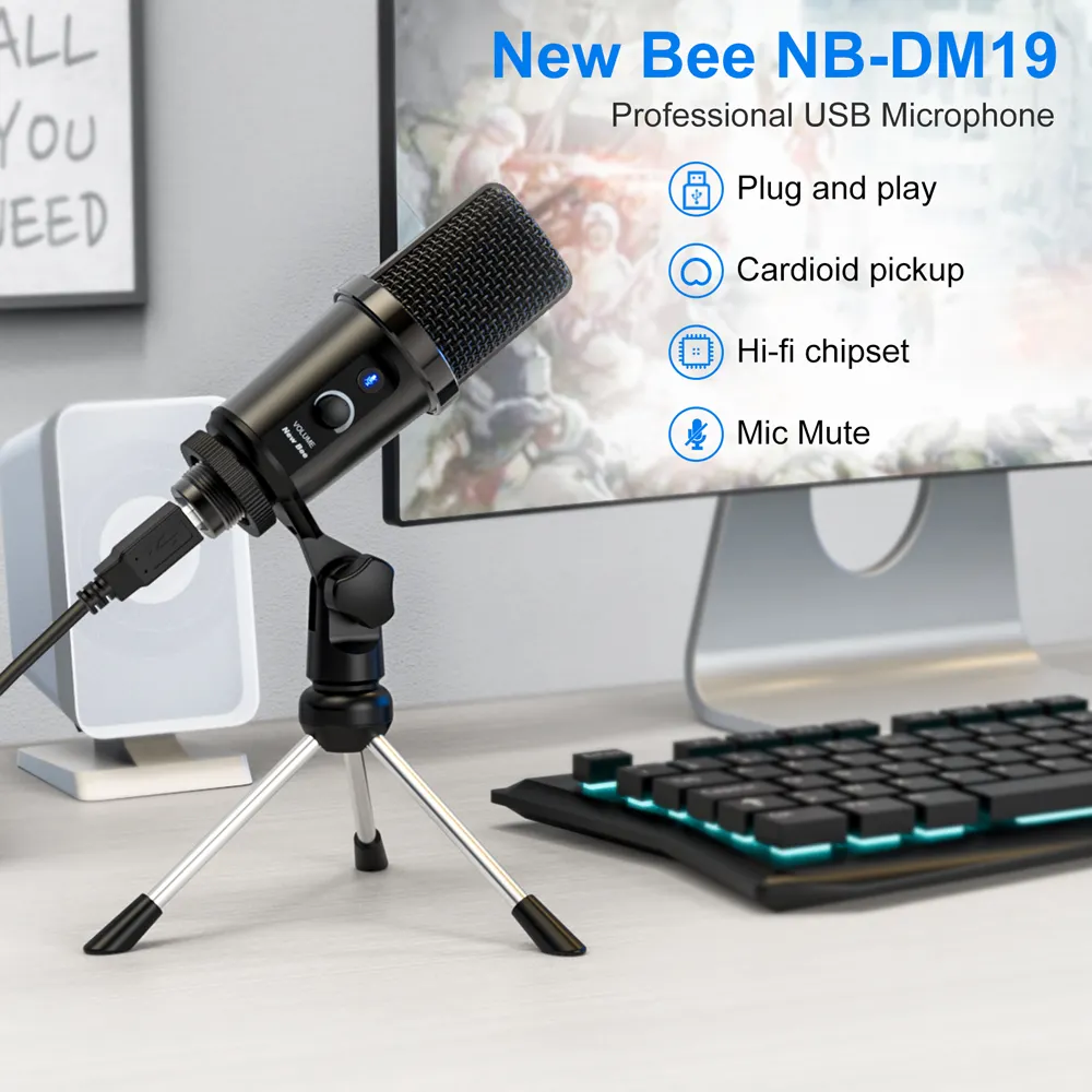 Microphone New Bee Studio PC Microphone Podcast Recording Gaming Unf Table Microphone Usb Condenser Microphone