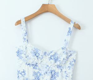 Abito lungo in <span class=keywords><strong>cotone</strong></span> casual da donna con stampa floreale a due colori e spalline sottili - Product Image 4