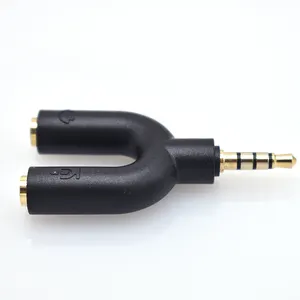 Adaptor Splitter Headphone, 3.5mm ke 3.5mm ganda pemisah Headphone lapisan emas tipe U pria ke wanita Stereo Audio Earphone