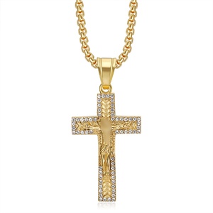 สร้อยคอจี้รูปไม้กางเขนประดับเพชรคิวบิกเซอร์โคเนียสีทองอร่าม สะท้อนความศรัทธาสำหรับการแสดงออกที่มุ่งมั่น - Product Image 4