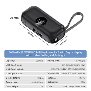 Batería Externa Personalizada Mini Capsule de 5000mAh con Pantalla Luminosa, Linterna, USB-C, Carga Rápida de 22.5W y Conector Trasero - Product Image 5