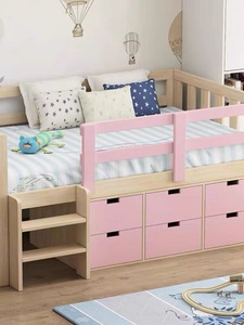 Cama moderna simple de <span class=keywords><strong>madera</strong></span> maciza para niños, cama de media altura, armario de almacenamiento, cama individual para niños y niñas con barandilla, cuna multifunción - Product Image 6