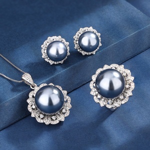 Fashion Eco-friendly Copper Gold Plated <b>Earrings</b> Set Round Cut 16-12mm Grey Shell Pearl Bridal Jewelry Set for Women - Product Image 1