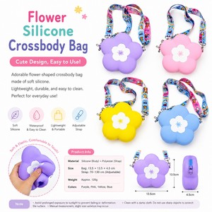 Flower Silicone Crossbody Bag <b>Cute</b> Floral Shoulder <b>Purse</b> Kids Soft Coin Pouch Waterproof Mini Zipper Detachable Strap Adjustable - Product Image 2