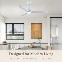 Ventilateur de plafond de 44 pouces avec kit d'éclairage LED, moteur DC, 3 pales blanches, télécommande WiFi pour salon et chambre à coucher