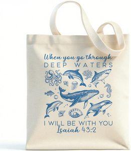 „When You Go Through Deep Waters“ Damen-Tragetasche aus Segeltuch, Einkaufstasche mit Bibelvers für Frauen, Geschenke für sie - Product Image 1
