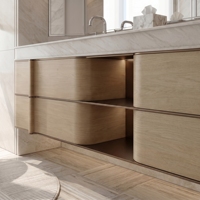 Meuble-lavabo flottant moderne en contreplaqué durable avec double vasque, écologique et luxueux pour salles de bain d'appartements, villas et maisons