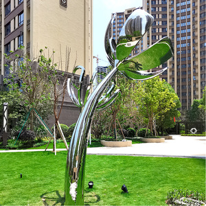 Escultura de Flor de Acero Inoxidable para Exteriores, Superficie de Espejo, Arte Abstracto, Decoración de Jardín - Product Image 3