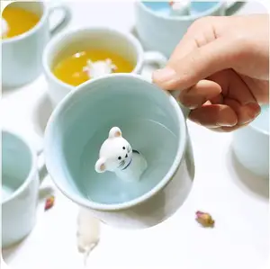 Ceramic Cup Hidden 3D Animal Dog rabbit Cow Inside Mug Cute Cartoon Handmade Figurine Mugs for Coffee Milk Tea Lovers