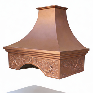 Cappa da <span class=keywords><strong>cucina</strong></span> di lusso artigianale intagliata a forma di campana in rame, con corona ad arco, personalizzata, finitura patinata spazzolata, con sistema di ventilazione - Product Image 4