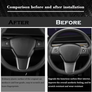 Cadre décoratif de volant pour Model 3 Model Y 2019-2024, couvre-volant, garniture intérieure automobile, accessoires automobiles - Product Image 5