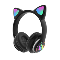 Audífonos Inalámbricos con Luz Intermitente de Gato Adorable, con Micrófono, Control de LED, para Niñas, con Bajos Estéreo, Casco para Música, Regalo