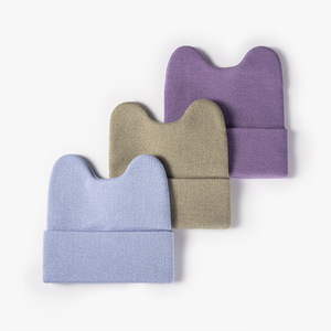 Gorro de invierno con diseño de orejas cálidas al por mayor, gorro de esquí tejido acrílico con puños holgados, gorro de chica bonito a la moda para mujer - Product Image 2