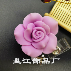 <b>Light</b> clay rose <b>pull</b> tab, flower hiking keychain, polymer clay rose <b>pull</b> tab nurse name tag - Product Image 4