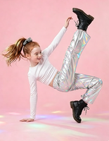 Pantalon de danse jazz métallisé brillant et élastique, style cheerleading, hip-hop, gymnastique, sans poches, pour performance scénique, pour enfant de 4 à 15 ans