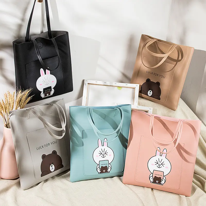 NEW Arrival Cartoon Printing Slim PU Leather Shoulder Bag Cute Handbags For Women Shopping Bags